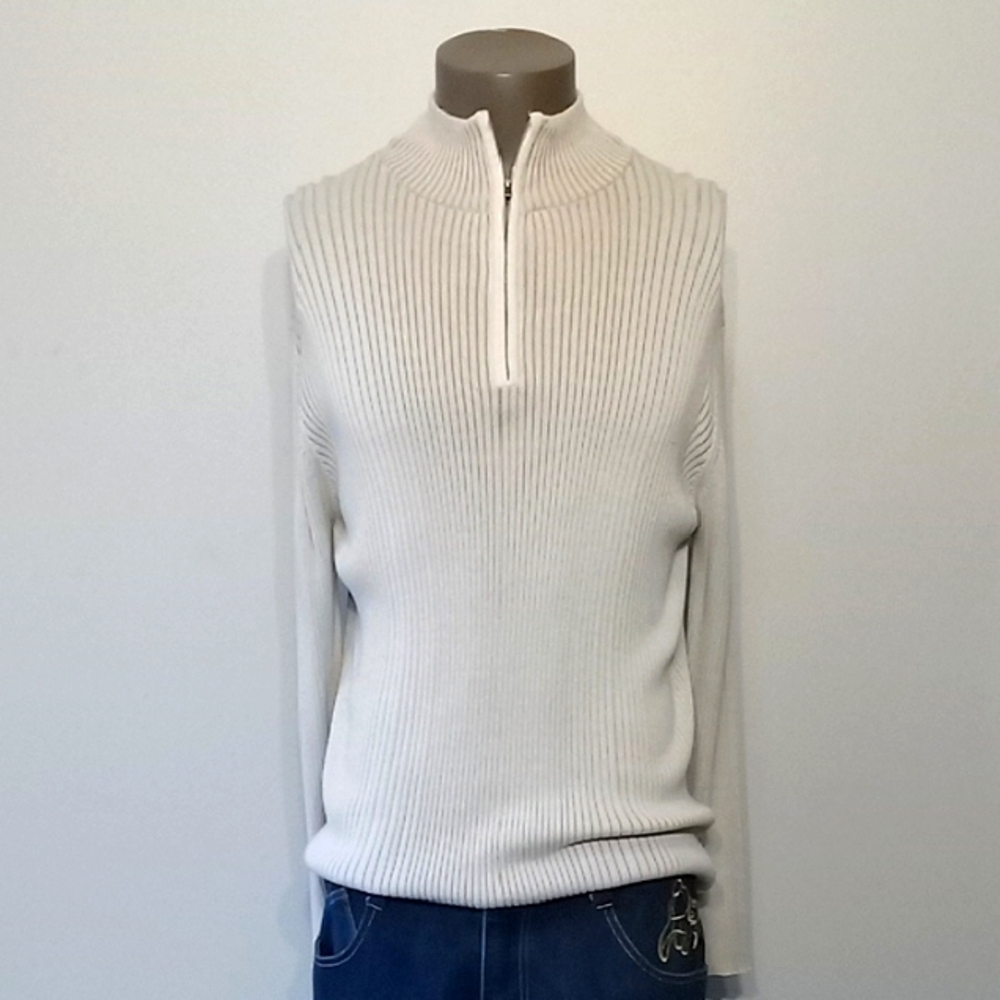 Body Fitting 1pc Champagne Long sleeves Ribbed Knit Sweater by Perry Ellis